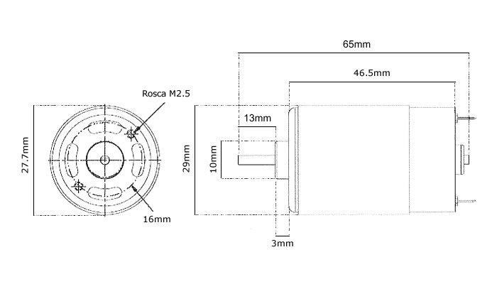 Dimensões do Motor DC 12V AP127 - [1034628]