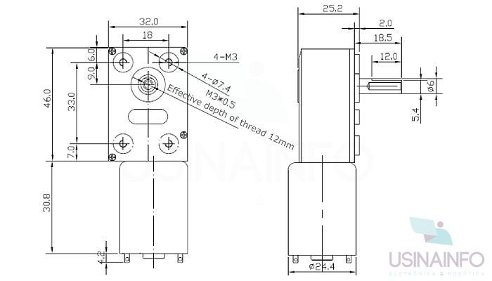 Dimensões motor DC JGY370 com Caixa de Redução 10RPM - [1034681]