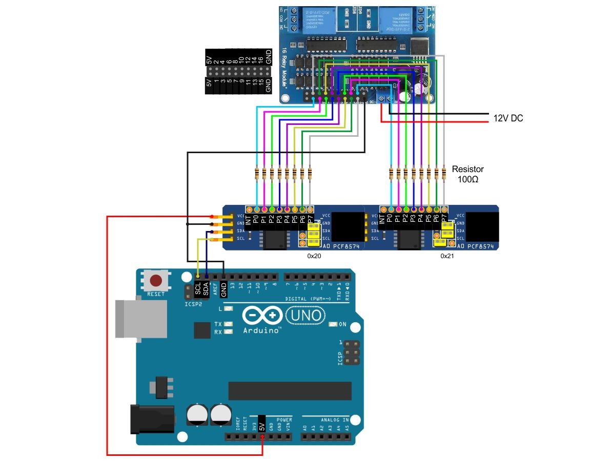 Ligação Módulo Relé 16 Canais com Optoacopladores com Expansor de Portas I2C PCF8574 e Arduino - [1034771]