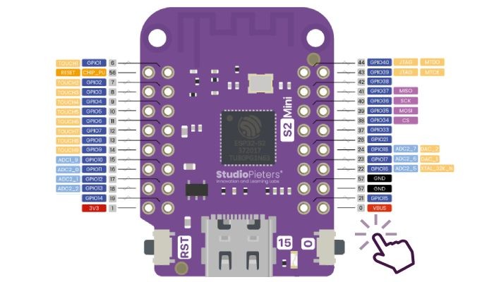 Pinout-- Pinos de conexão ESP32-S2 Wemos S2 Mini Lolin - [1034909]