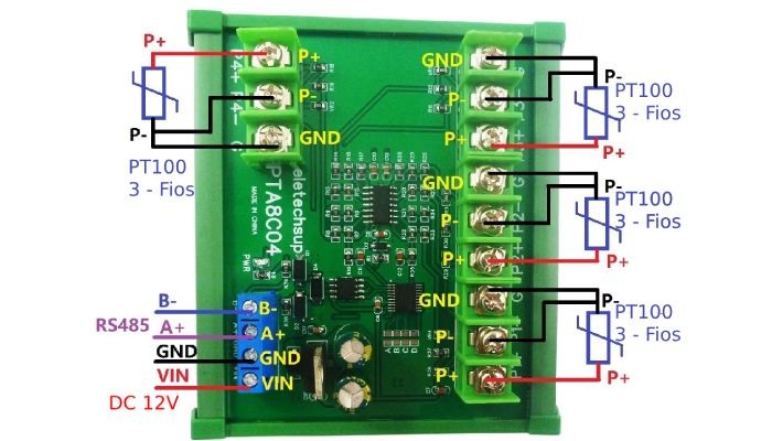 Conexões básicas Conversor RS485 para sensor PT100 - [1035003]