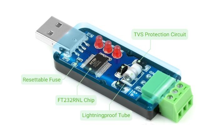 Proteções internas Conversor USB para RS485 FTDI Industrial Waveshare - [1035015]