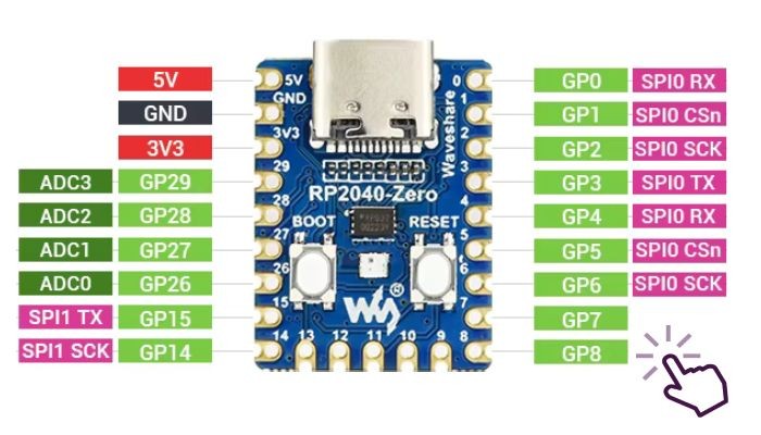 Pinout / Pinos de Conexão RP2040 Zero - [1035382]