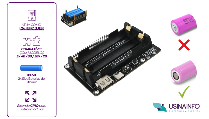 Destaques Fonte Nobreak UPS HAT para Raspberry Pi	 - [1035612]